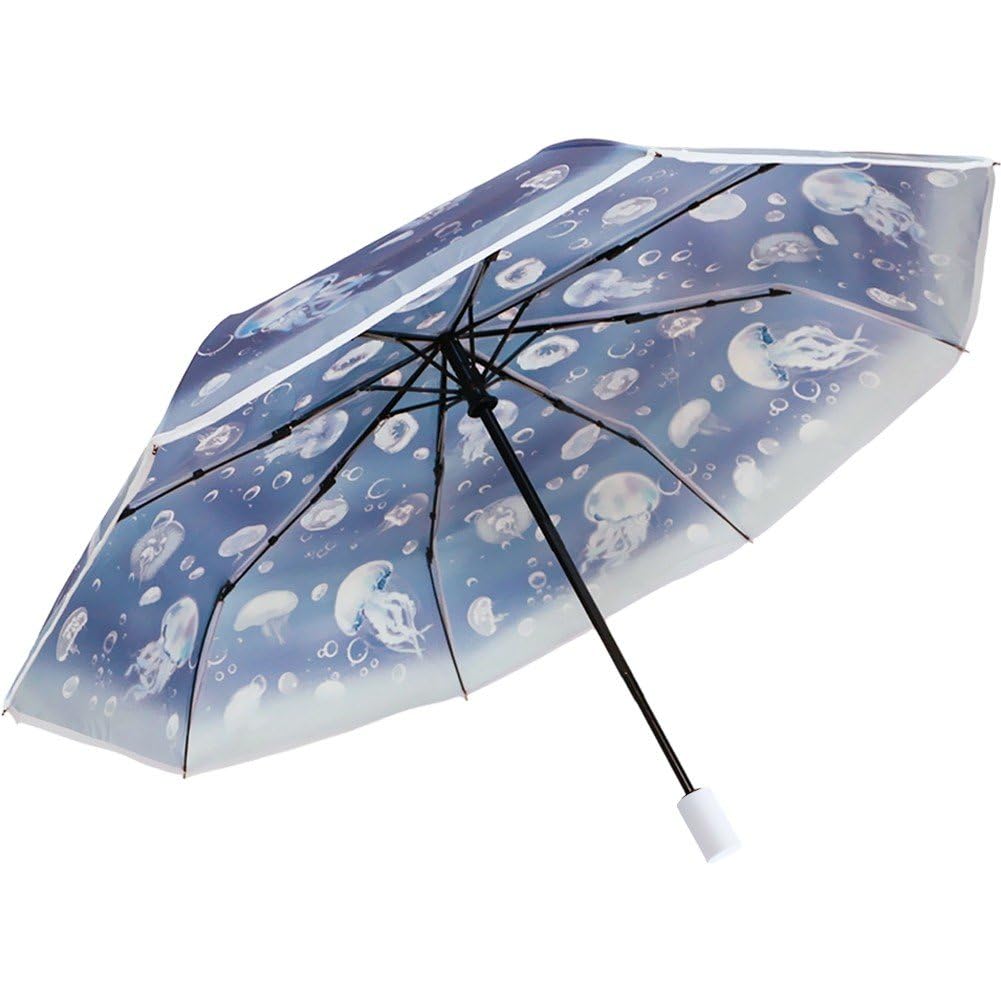 Uzztfa Women's Transparent Folding Umbrella, Jellyfish Design Clear Umbrella Windproof & Waterproof Portable Travel Umbrella For Men