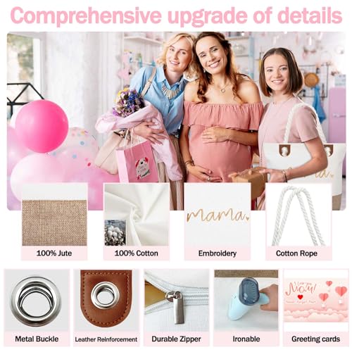 Image of GhvyenntteS Mama Bag, Mama Tote Bag with Zipper for Hospital, Shopping, Beach, Travel, Birthday Gifts for Mom Grandma, New Mom Gifts