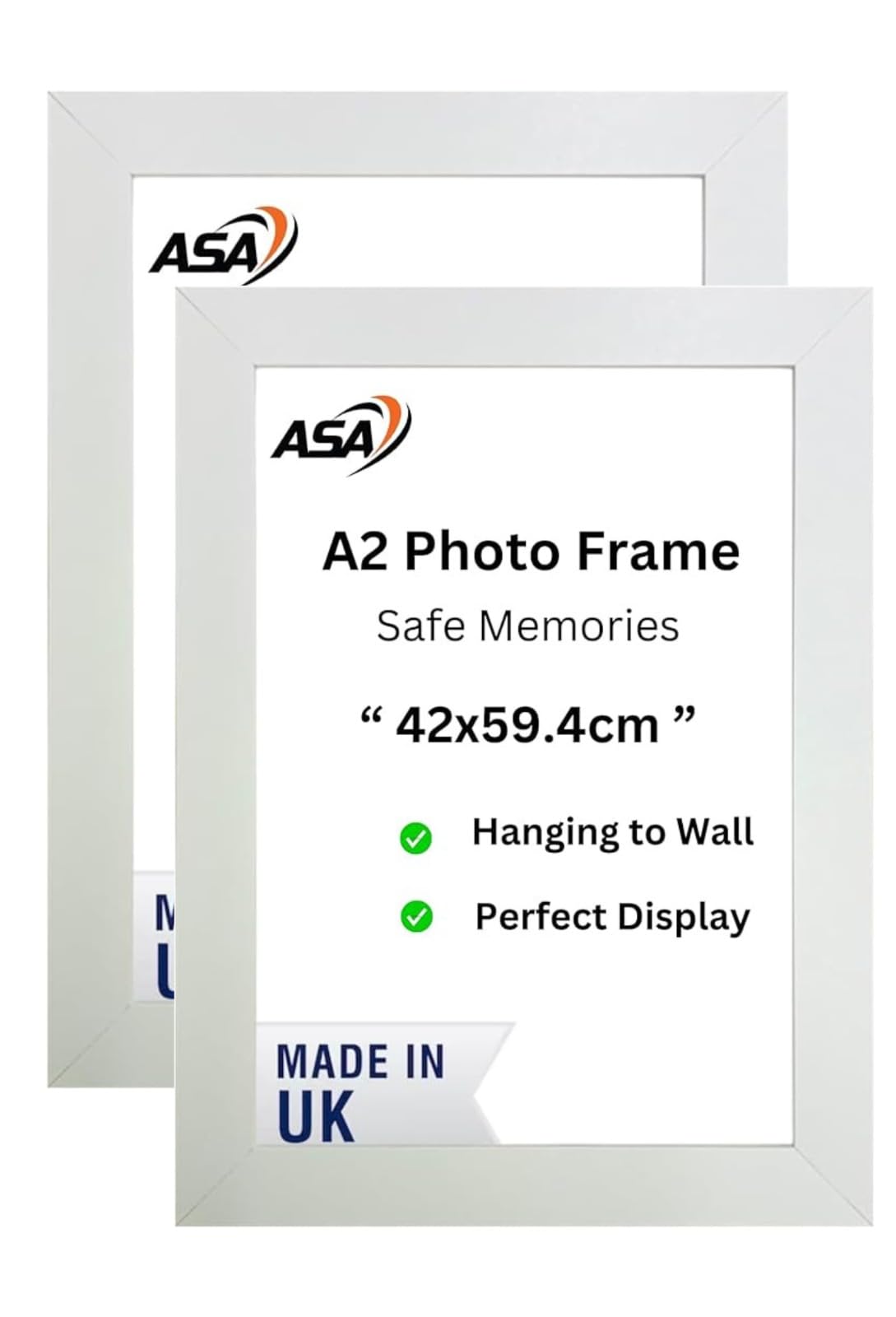 Asa A2 White (2 Pack) Picture Frame A2 A3 A4 A5 Size Home Decoration Photo Frames – Wall Mountable Certificate Document Frames White Black Silver Oak (A2 White (2 Pack))