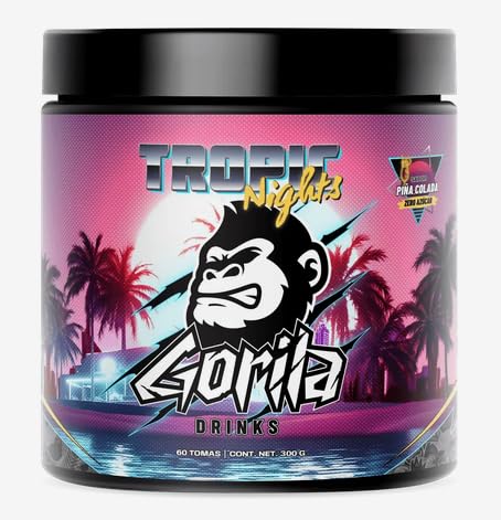 TROPIC NIGHTS - Bebida Energética en Polvo Sin Azúcar Sabor Piña Colada - Con Cafeína, Taurina y Vitaminas - 300gr (60 tomas) - GORILA DRINKS®