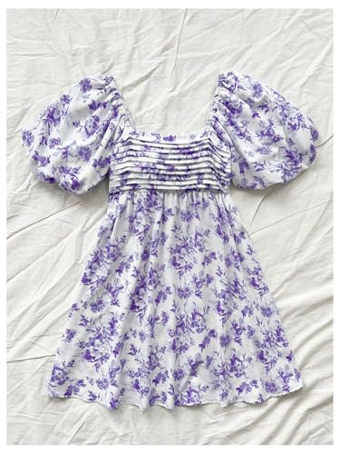 Image of Floerns Women's Floral Dress Puff Sleeve Dress Square Neck Summer Vacation Picnic Mini Dresses