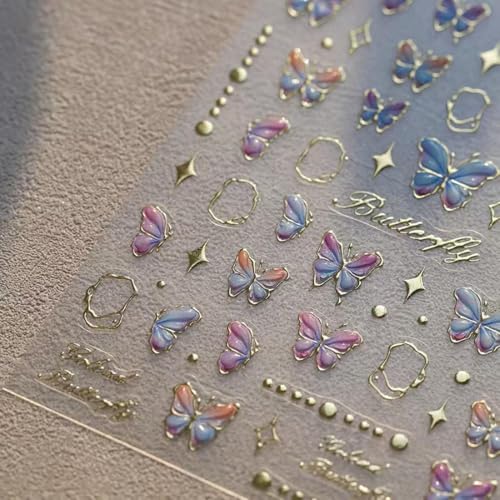 Image of 5D Embossed Butterfly Nail Stickers for Nail Art Colorful Nail Art Stickers Gold Nail Decals Self Adhesive Nail Art Design Manicure Supplies Charm for Women Nail Art Decorations Accessories