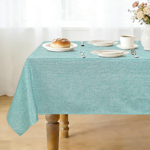 JIUZHEN Nappe Aspect Lin Lavable de Table Anti-tâche Protection de Exterieur Imperméable pour Salle à Manger Jardin Fête Mariage Maison 135x135cm Bleu Aqua