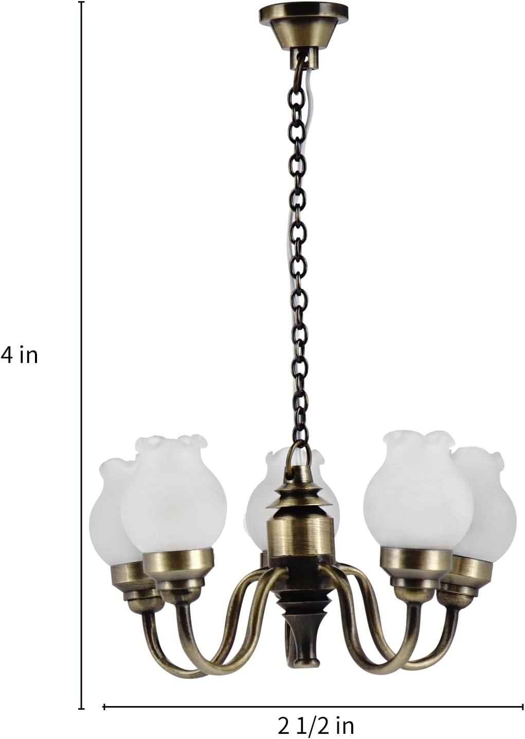 Waldosia 1:12 Scale Miniature LED Chandelier (12V) – 5-Arm Tulip Shade Dollhouse Ceiling Light Fixture (Brass)