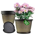Myfeegoin 12 inch Planter Indoor Outdoor Plant Pots, 4 Pack Large Plastic Flower Pots with Saucer and Drainage Holes, Decorative Modern Garden Pots for Houseplants