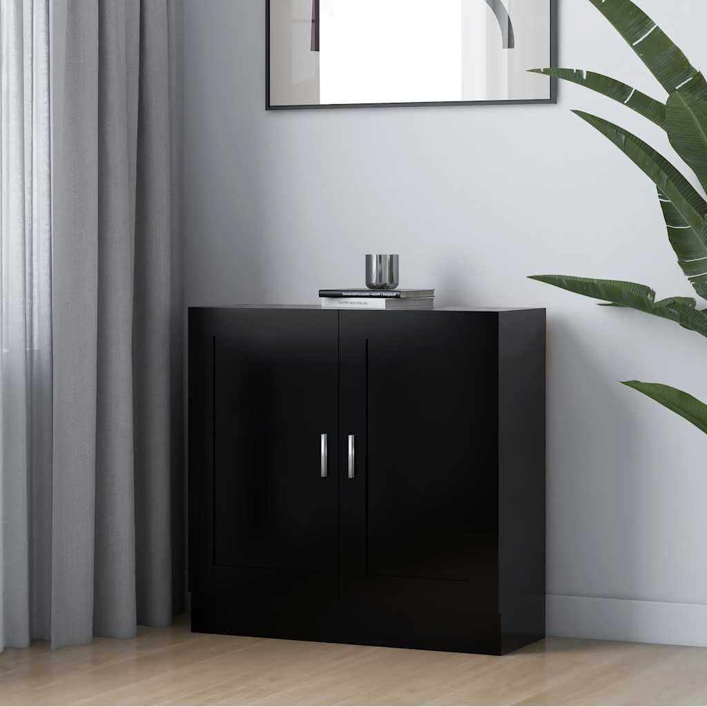 Libreria nera, 82,5 x 30,5 x 80 cm, in legno con 2 scomparti e ante, ideale per soggiorno, studio, cameretta dei bambini, corridoio, divisorio, spazio e decorazione