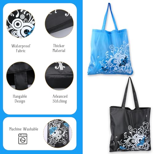 InnoHHustle 2 Pack Large Foldable Shopping Bag Reusable Tote Bags with Handles 17 x 18 Inch Floral Grocery Bags Washable Heavy Duty Handbag Shopping Cloth Bags for Daily Storage - Image 4