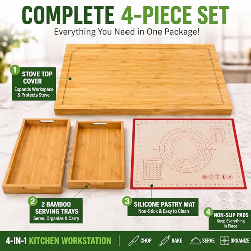 Tabla de cortar rectangular de bambú 30x22 pulg con mango miniatura 4