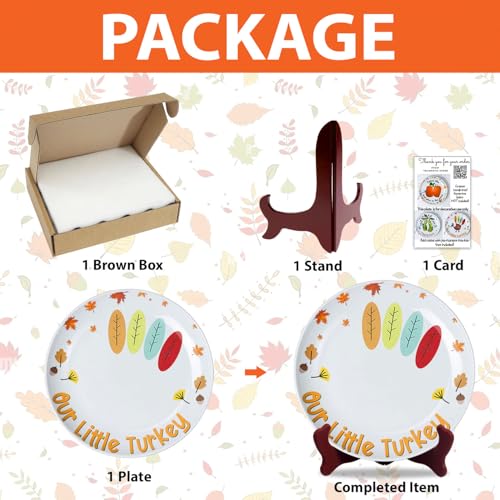 Image of Our Little Turkey DIY My Baby's First Thanksgiving Ceramic Novelty Plates Gifts for Babies, Handprint Footprint Crafts, Project Memory Keepsake Milestone, Happy Thanksgiving Decor 8'', Toddler Craft