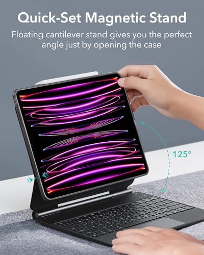 Image of ESR iPad Pro 12.9 Case with Keyboard, Easy-Set Magnetic Stand, Portrait /Raised Modes for iPad Pro 12.9 (6th /5th /5th /3rd), Removable Protective Case, Rebound 360 Series, Charcoal Grey