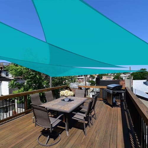 E&K Sunrise 1 Piece 16' x 16' x 16' Waterproof Sun Shade Sail Outdoor Triangle Canopy Shade Cover UV Block for Pergola Patio Backyard Garden Deck (Turquoise)