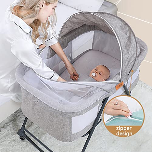 Yczhd Bedside Bassinet For Baby, Easy Folding Portable Crib With Storage Basket Bedside Sleeper With Wheel With Mosquito Nets Large Storage Bag For Infant/Baby/Newborn(Size:grey) #TOP3