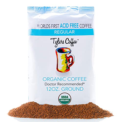 Tyler’s Acid Free Organic Ground Coffee - 100% Arabica Full Flavor - Neutral pH - Caffeinated No Bitter Aftertaste - Gentle on Digestion, Reduce Acid Reflux - Protect Teeth - For Acid Free Diets- Natural and Organic Blend for Common GI Issues 12 oz Tyler’s Acid Free Organic Ground Coffee - 100% Arabica Full Flavor - Neutral pH - Caffeinated No Bitter Aftertaste - Gentle on Digestion, Reduce Acid Reflux - Protect Teeth - For Acid Free Diets- Natural and Organic Blend for Common GI Issues 12 oz