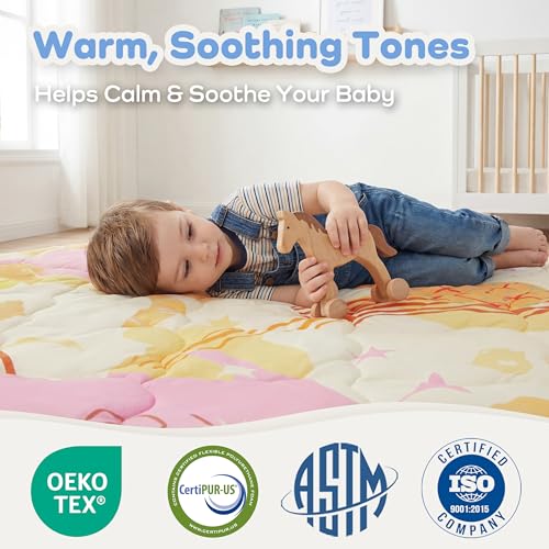 Image of 1.6 inch Thick Baby Play Mat, 71x59 Removable & Machine Washable Cover | Padded Memory Foam, Non-Slip Backing, 100% Baby-Safe Materials, Tummy Time Crawling, Outdoor, Bedroom, Living Room, Nursery