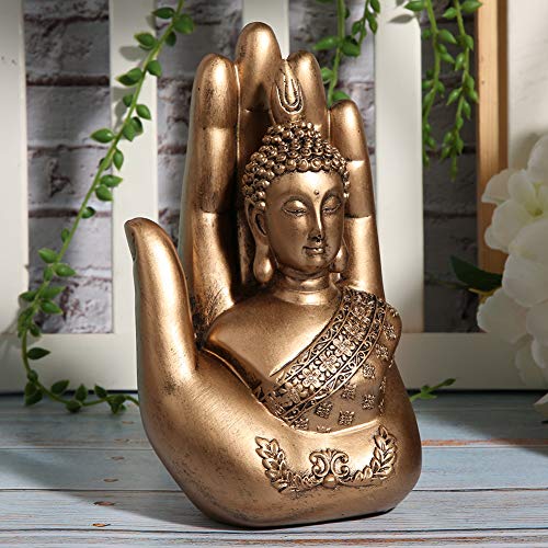 BORDSTRACT Estatua de mano budista decoración zen, resina Buda estatua ornamento sentado en la mano estatua resina Lao Thai Budista Figuras