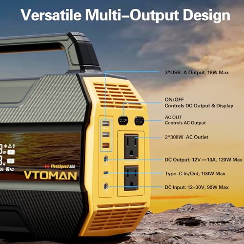 VTOMAN FlashSpeed 300 Portable Power Station 300W, 230Wh Solar Generator with LiFePO4 Battery Pack, 3000 Cycles, PD 100W USB-C, 6 Outlets for Outdoor Camping, RV, Off-grid, Home Backup - Image 4