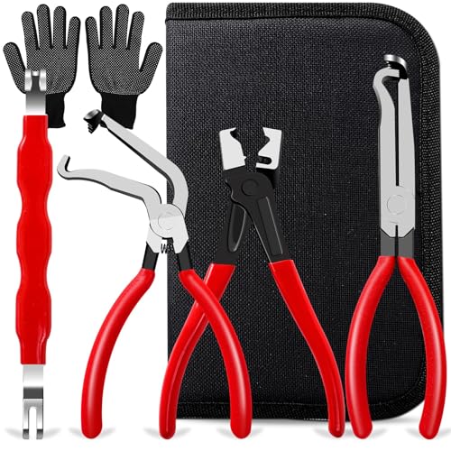 Electrical Disconnect Pliers 4-Pack Professional Set - Automotive Connector & Fuel Line Clip Remover Tools for Cars, Trucks Repair with Rapid Disconnector (Multi-Use Kit) (Red)