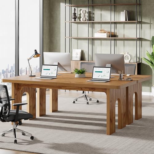 Image of Tribesigns Two Person Desk, 78.74-Inch Extra Long Computer Writing Desk Office Table Double Workstation for Home Office, Natural Oak