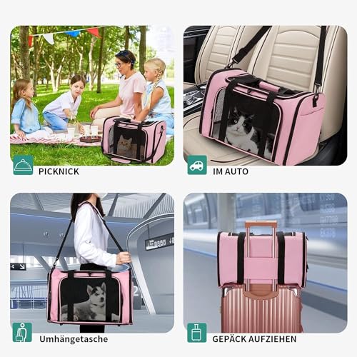 TOFFCAEA Transporttasche für Katze Hund, Hundetransportbox, Faltbare Katzentransportbox, tragbar, 5kg Katzen Hunde Tragebox, für mittelgroße Hunde, Katze (M, Rosa)