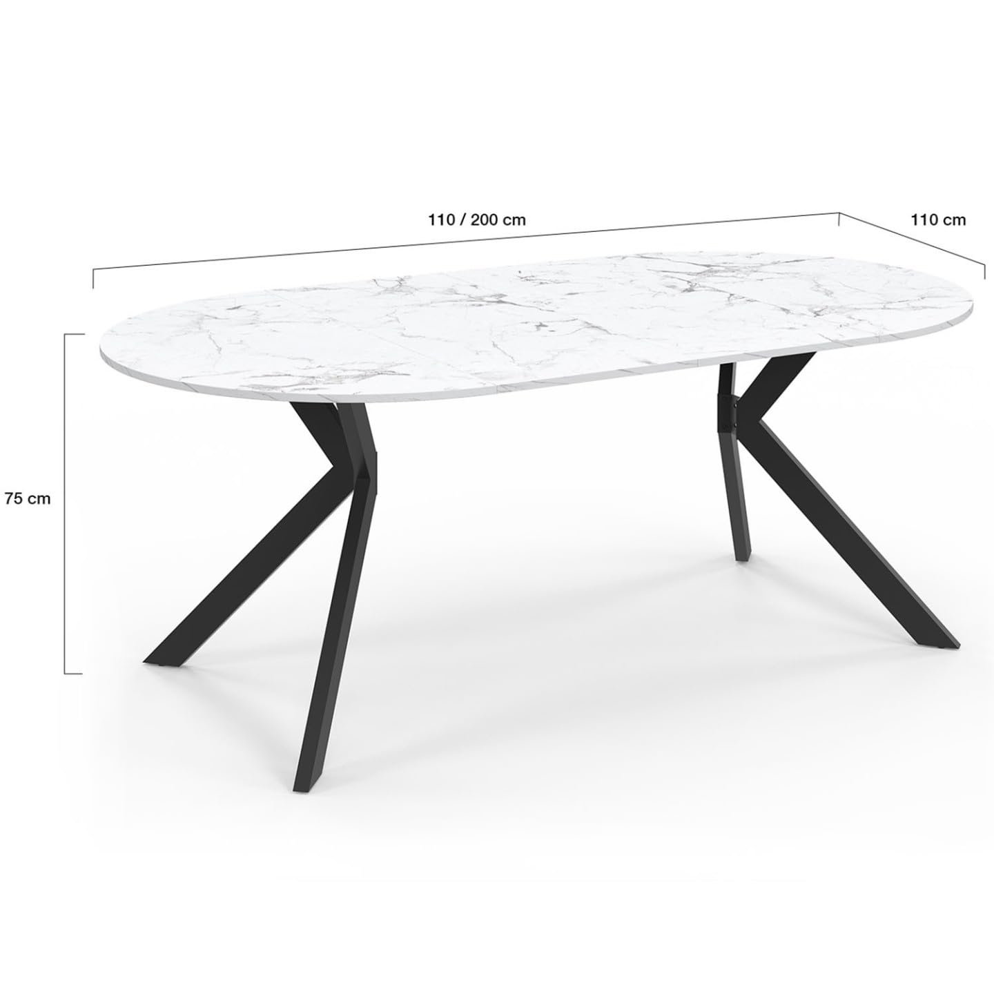 IDMarket - Table à Manger Extensible Ronde Alix 110-200 cm Effet marbre