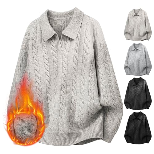 Cambkatl Men's Cable Knitted Sweaters Loose Lapel Collar V Neck Pullover Casual 2025 Fall Winter Long Sleeve Sweater Tops2