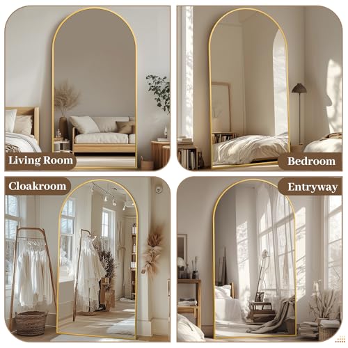 Suidia Arched Full Length Mirror, 72"x44" Floor Mirror Freestanding, Floor Standing Full Body Mirror with Stand for Bedroom, Hanging Mounted for Living Room Cloakroom, Gold