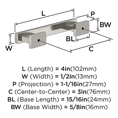 Image of Amerock 10 Pack 3 inch Triomphe Satin Nickel Drawer Pull | 3 inch (76mm) Center-to-Center Mounting Distance and 4 inches Overall Length, Durable Zinc Cabinet Hardware