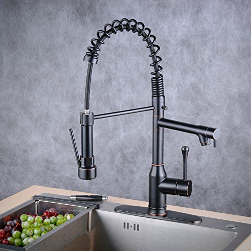 Kitchen Faucets With Pull Down Sprayer - Beelee Oil Rubbed Bronze Kitchen Faucet With Deck Plate, Single Handle Commercial Faucets For Camper Farmhouse Rv Kitchen Sink, Grifos De Cocina #TOP3