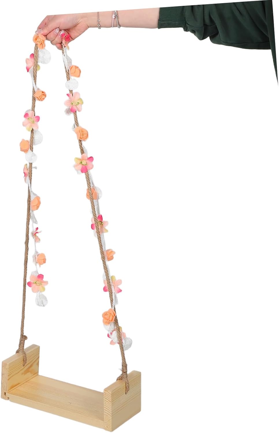 Wooden Swing Photography Prop Newborn Posing Floral Swing for Boy Girl for Showers and Celebrations for