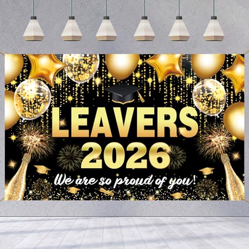 XINDY Extra Large Leavers 2026 Banner Black Gold Congratulations Leavers 2026 Decorations Backdrop Graduation Banner for Graduation Decorations Class of 2026 Decorations