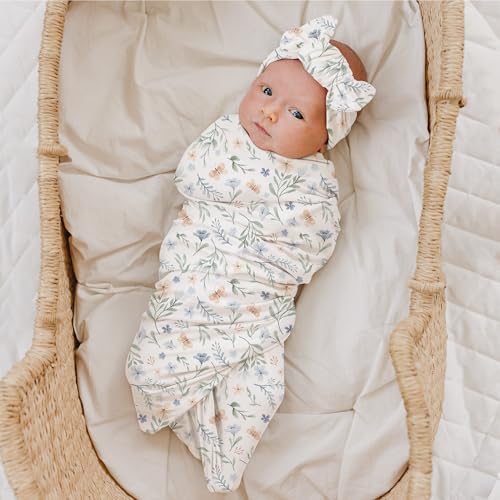 Image of Konssy Baby Girl Newborn Receiving Blanket with Matching Headband and Beanie Set Baby Swaddle Nursery Swaddle Wrap