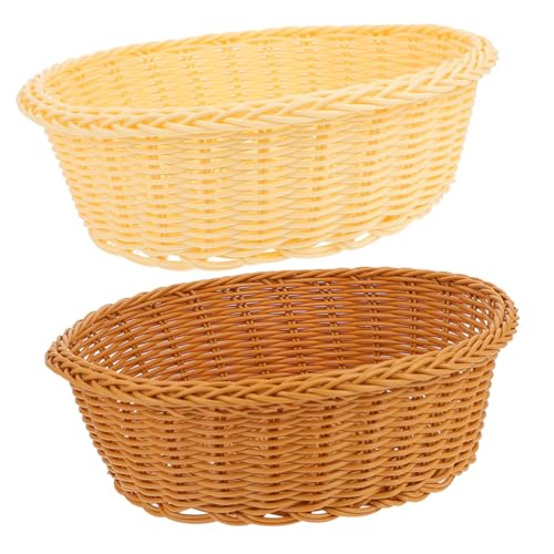 NAMOARLY 2pcs Counter Fruit Basket Stackable Bread Baskets Plastic Rattan Woven Decorative Round Storage