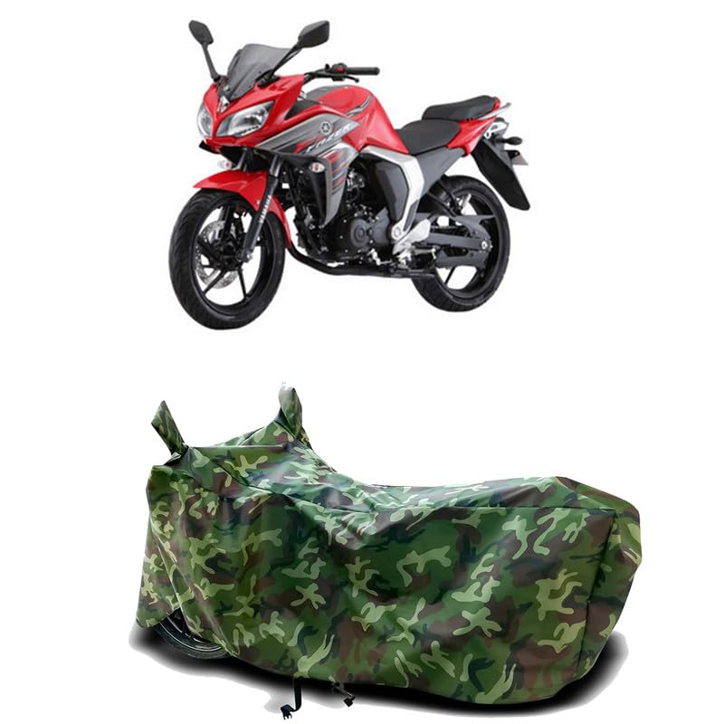 Image of DUFFEL-100% Heat Protection Two Wheeler Bike /Scooty Body Cover for Yamaha Fazer-FI BS6 Water Resistance /UV-Rays /Birds Dropping /Scratchproof /Dust Proof /Waterproof[Green Jungle Print]