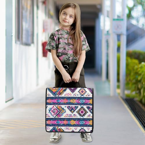 Image of 3 Ring Zipper Binder with Shoulder Strap Purple Ethic Aztec Geometric 1.5 inch Binders Keeper Large Capacity Multi Pockets for School Office Supplies