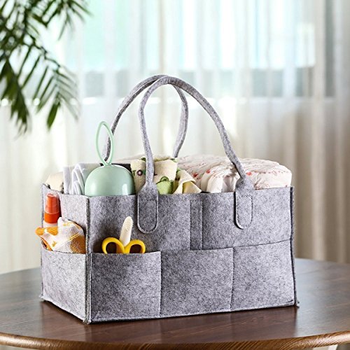 YiCoo Nappy Caddy Foldable Baby Diaper Caddy Organiser, Portable Nursery Storage Basket Bin with Changeable Compartments(Light Grey)