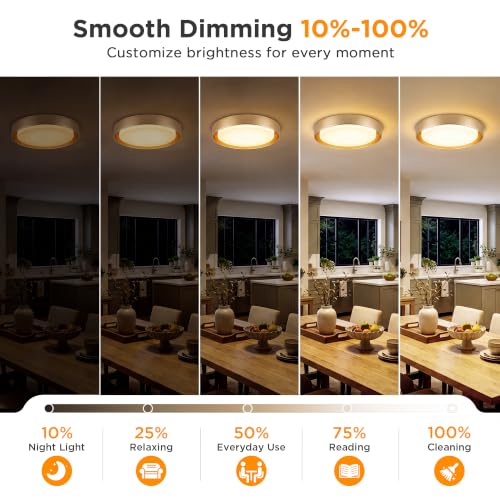 Image of LUTEC Flush Mount Ceiling Light, 13in 23W Dimmable LED Ceiling Lights, 3000K Daylight, 3000lm Super Bright Energy-Efficient Modern Lamp for Bedroom, Hallway, Kitchen(Gold)