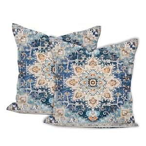 Throw pillow covers pack of 2 double sided printing home indoor and outdoor sofa bed decor 18 x 18 inch pillowcover blue light blue bohemian pattern 18x18inch  urban country home decor
