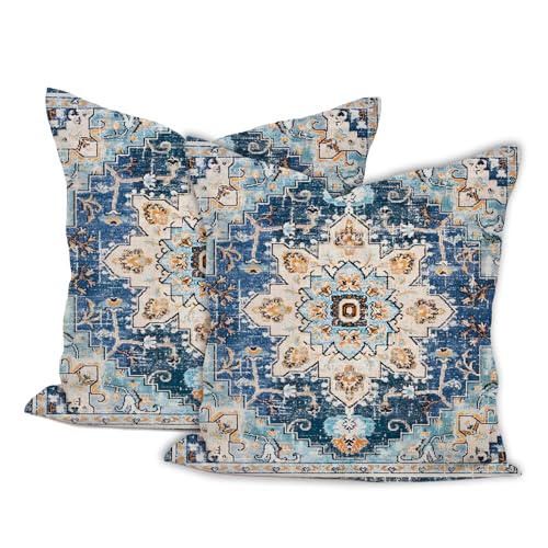 Throw Pillow Covers Pack of 2 Double Sided Printing Home Indoor and Outdoor Sofa Bed Decor 18 x 18 Inch pillowcover Blue Light Blue Bohemian Pattern 18x18Inch