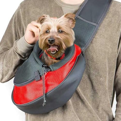 Image of Kraptick Pet Sling Carrier, Pet Carrier Bag for Shitzu Puppy, Cat, Rabbit with Comfortable Adjustable Pouch Single Shoulder Carry Tote Handbag for Pets (Large, Red)