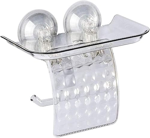 NERDOH Soporte de papel higiénico impermeable soporte de papel higiénico de succión sin taladros con estante montado en la pared sin taladrar para