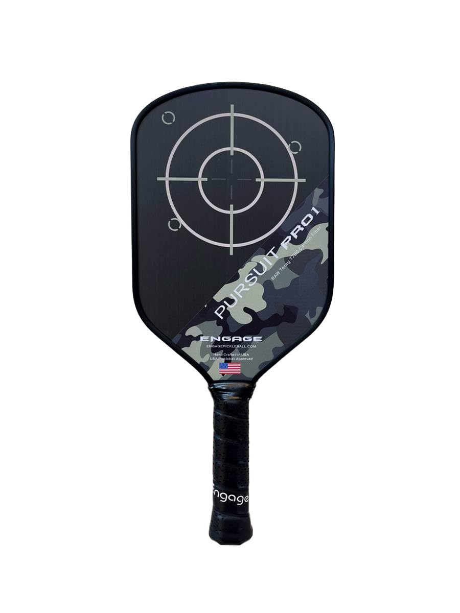 Engage Pursuit Pro1 Pickleball Paddle - Raw T700 Toray Carbon Fiber for Extreme Spin - MachPro Core for Maximum Power & Control (Camo, Standard Weight (8.0-8.3oz))