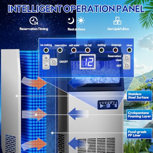 Image of Commercial Ice Maker Machine, 110Lbs /24H, 30Lbs Storage | 36Pcs Clear Ice Cubes in 10-15Mins, Stainless Steel, Under Counter Freestanding, 2 Water Inlet Modes, for Home Party Office