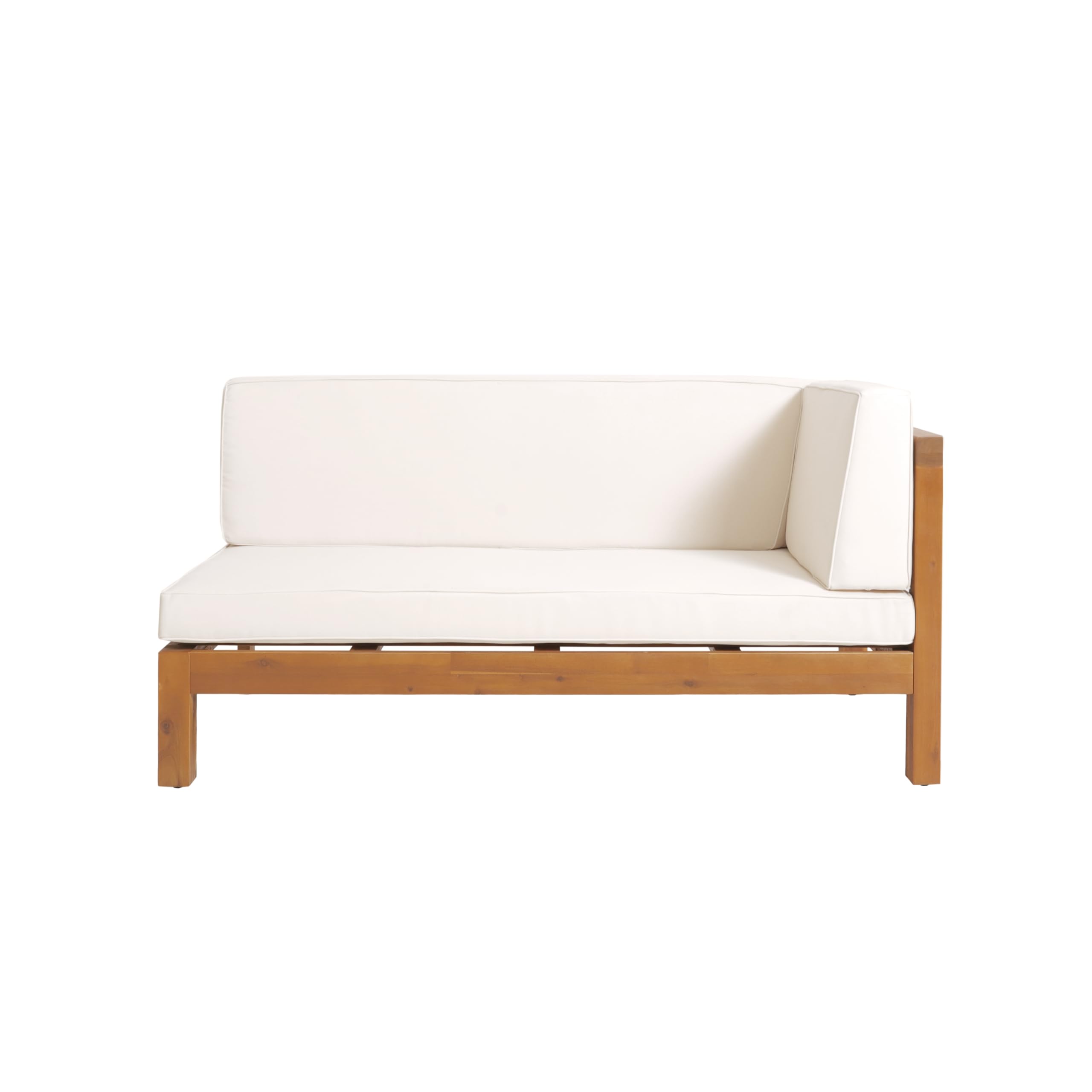 Juego de sofá seccional de madera de acacia para exteriores, 7 plazas, acabado teca y beige 6