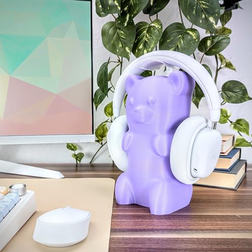 Soporte para auriculares en forma de oso de goma - Soporte lindo para audífonos - Accesorios kawaii para escritorio - Compatible con la mayoría de los auriculares (Menta) miniatura 7