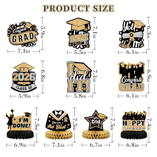 Image of Party Spot！2026 Graduation Party Decorations-Class of 2026 Backdrop,Gold and Black Graduation Party Decoration Set,Congrats Grad Banner,Hanging Swirl & Honeycomb Party Decor for Graduation