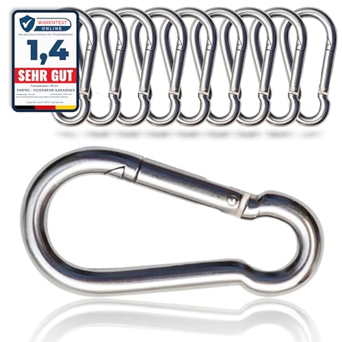 PinPro Feuerwehr-Karabiner nach DIN 5299C mit Traglast bis 650kg | Mehrere Größen wählbar | Mengen- und Vorteilspack | Aus verzinktem Stahl (10St. 60x6mm, WLL: 120kg)