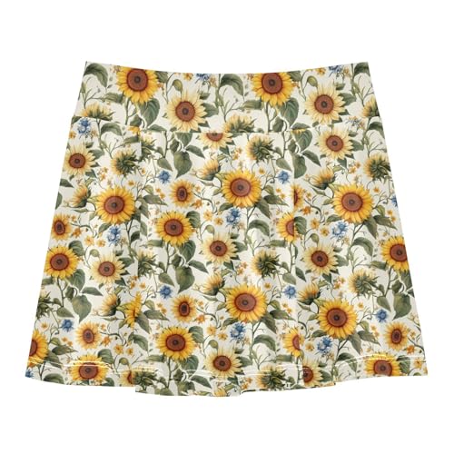 JUNZAN Sunflowers Flowy Girls Tennis Skirt with Shorts Cheerleading Skirts Girl Golf SkirtWith Pockets