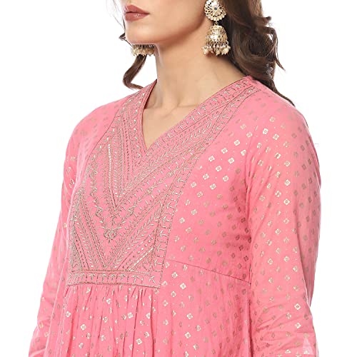 Image of BIBA Women Cotton Gathered Printed Suit Set