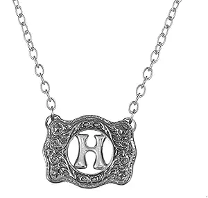 Belt Buckle Necklace Western Style Initial Letter Pendant Necklace, Decorative Belt Buckle Frame Design