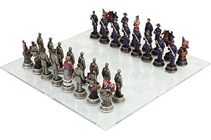 History Buff's Delight: PTC Civil War Soldier Themed Chess Set with Glass Board